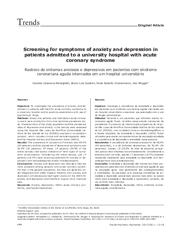 (PDF) Screening for symptoms of anxiety and depression in patients ...