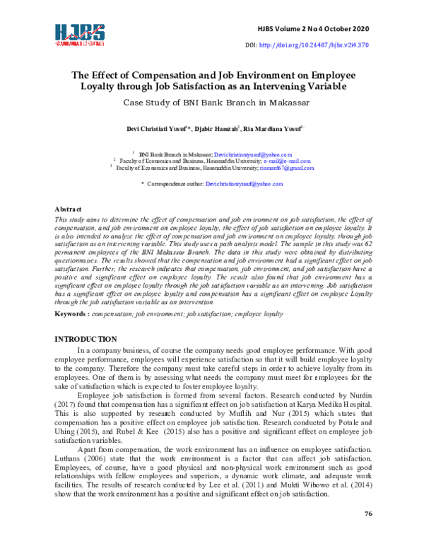(PDF) The Effect of Compensation and Job Environment on Employee ...