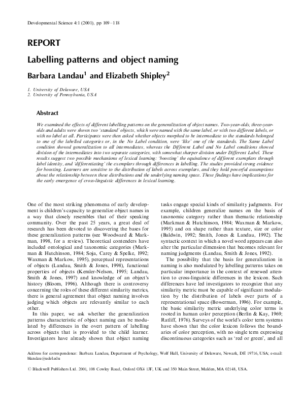 (PDF) Labelling patterns and object naming