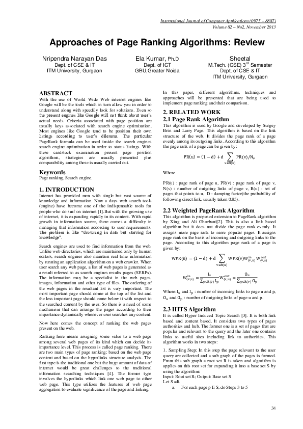 (PDF) Approaches of Page Ranking Algorithms: Review