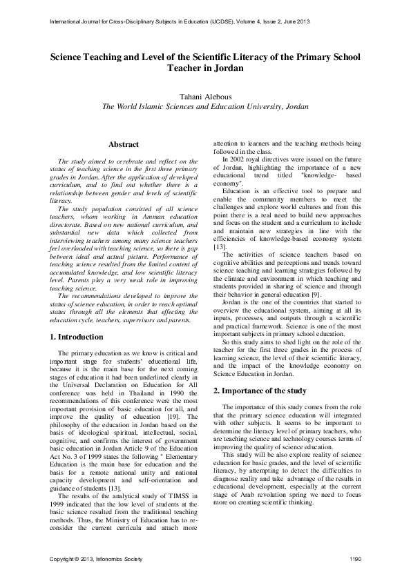 (PDF) Science Teaching and Level of the Scientific Literacy of the ...