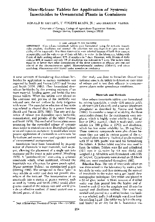 (PDF) Slow-Release Tablets for Application of Systemic Insecticides to ...