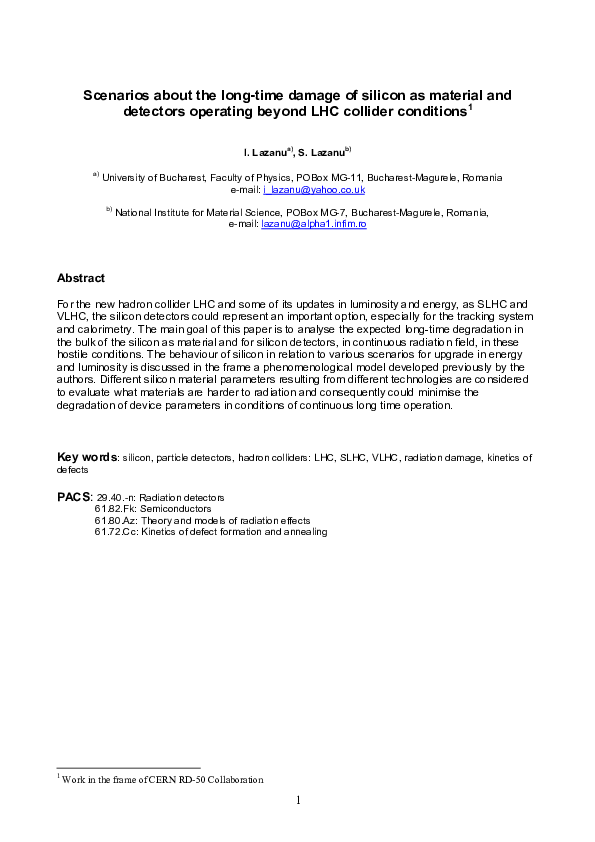 (PDF) Scenarios about the Longtime Damage of Silicon as Material and ...