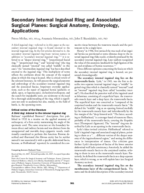 (PDF) Secondary Internal Inguinal Ring and Associated Surgical Planes ...