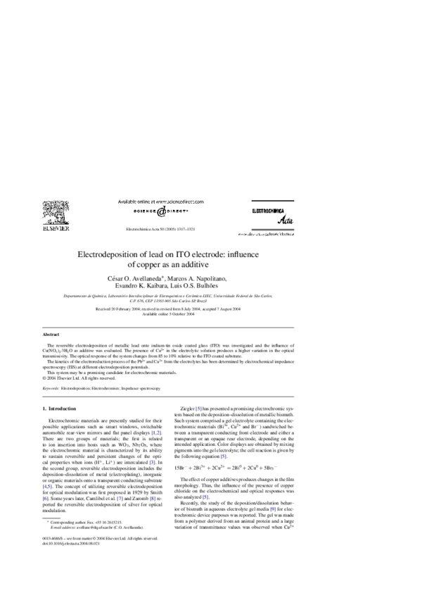 (PDF) Electrodeposition of lead on ITO electrode: influence of copper ...