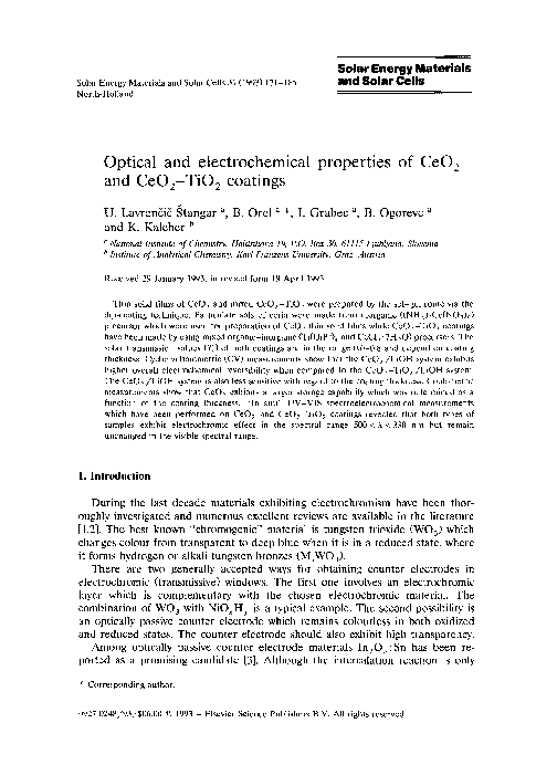 (PDF) Optical and electrochemical properties of CeO2 and CeO2 TiO2 coatings