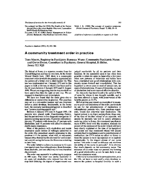 (PDF) A community treatment order in practice