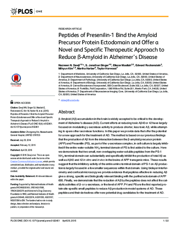 (PDF) Peptides of Presenilin-1 Bind the Amyloid Precursor Protein ...