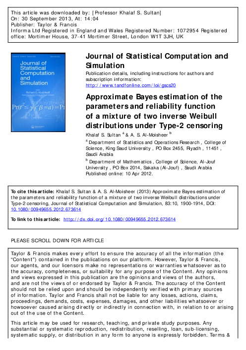 (PDF) Approximate Bayes estimation of the parameters and reliability ...