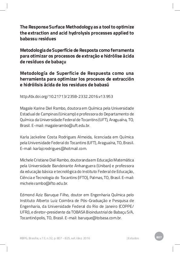 (PDF) The Response Surface Methodology as a tool to optimize the ...