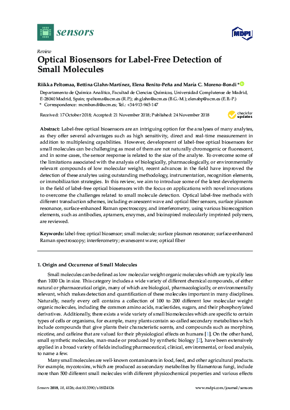 (PDF) Optical Biosensors for Label-Free Detection of Small Molecules