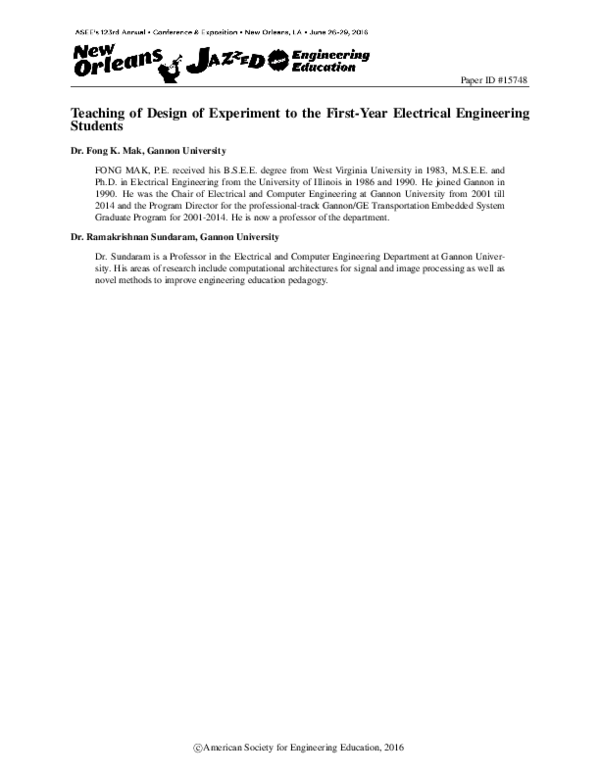 (PDF) Teaching of Design of Experiment to the First-Year Electrical ...