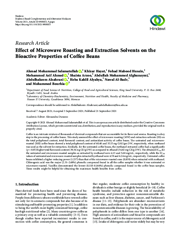 (PDF) Effect of Microwave Roasting and Extraction Solvents on the ...
