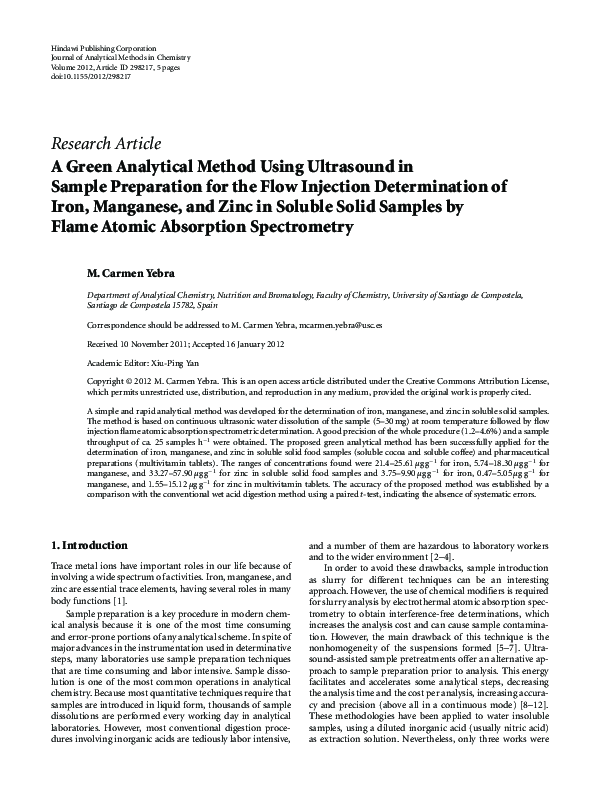 (PDF) A Green Analytical Method Using Ultrasound in Sample Preparation ...