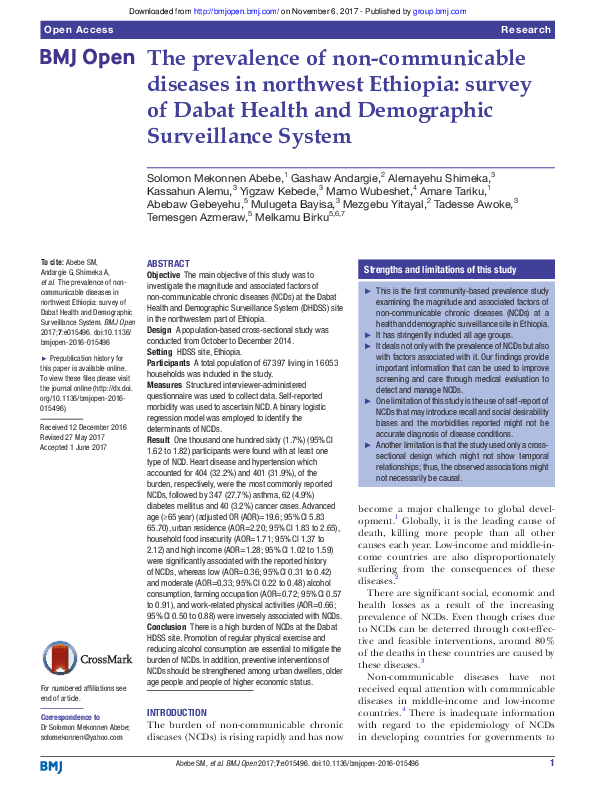 (PDF) The prevalence of non-communicable diseases in northwest Ethiopia ...