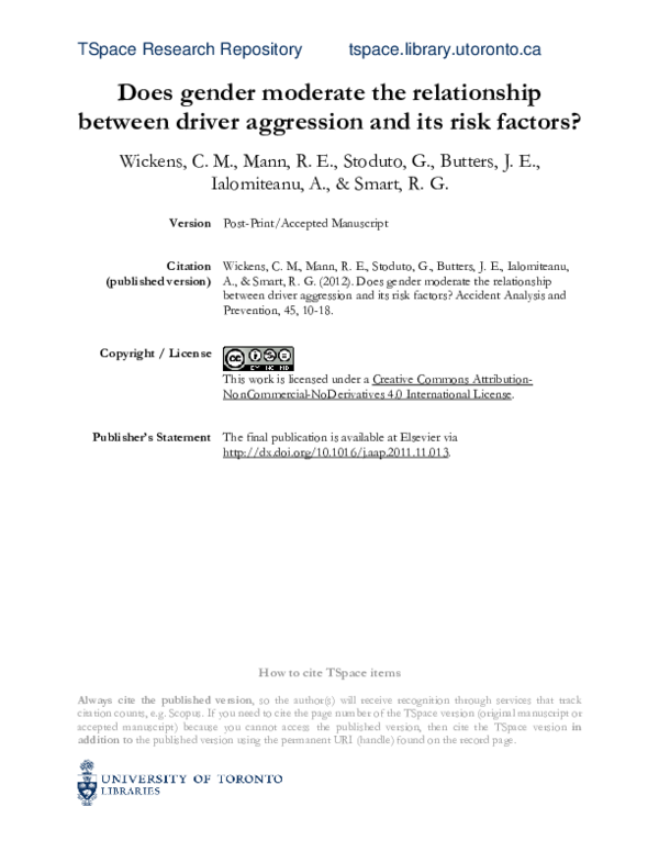 (PDF) Does gender moderate the relationship between driver aggression ...