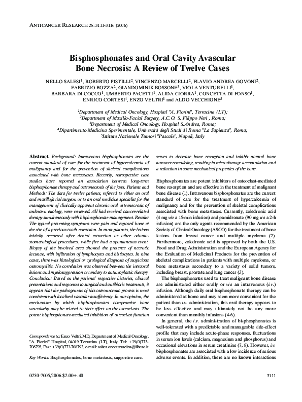 (PDF) Bisphosphonates and oral cavity avascular bone necrosis a review