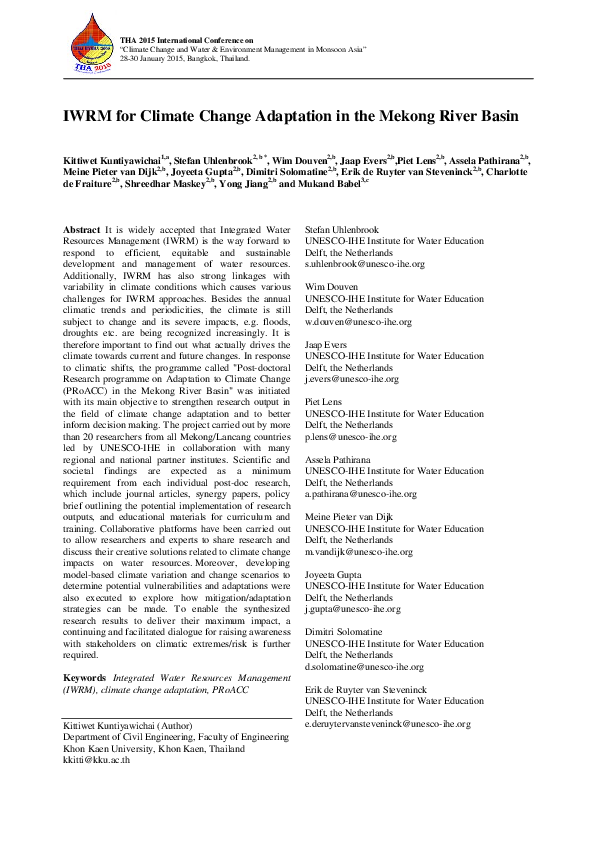 (PDF) IWRM for Climate Change Adaptation in the Mekong River Basin