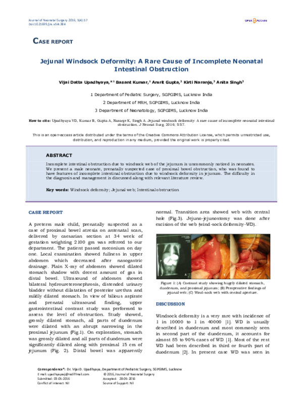  PDF Jejunal Windsock Deformity A Rare Cause Of Incomplete Neonatal