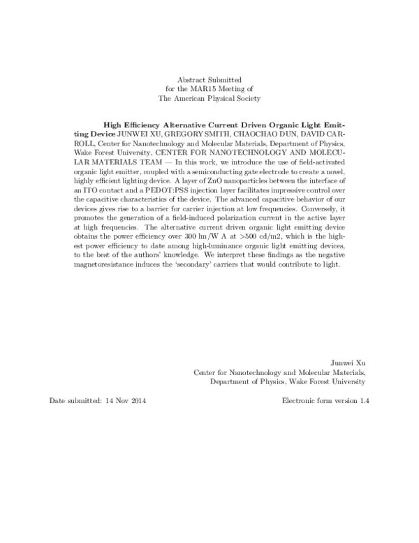 (PDF) High Efficiency Alternative Current Driven Organic Light Emitting ...