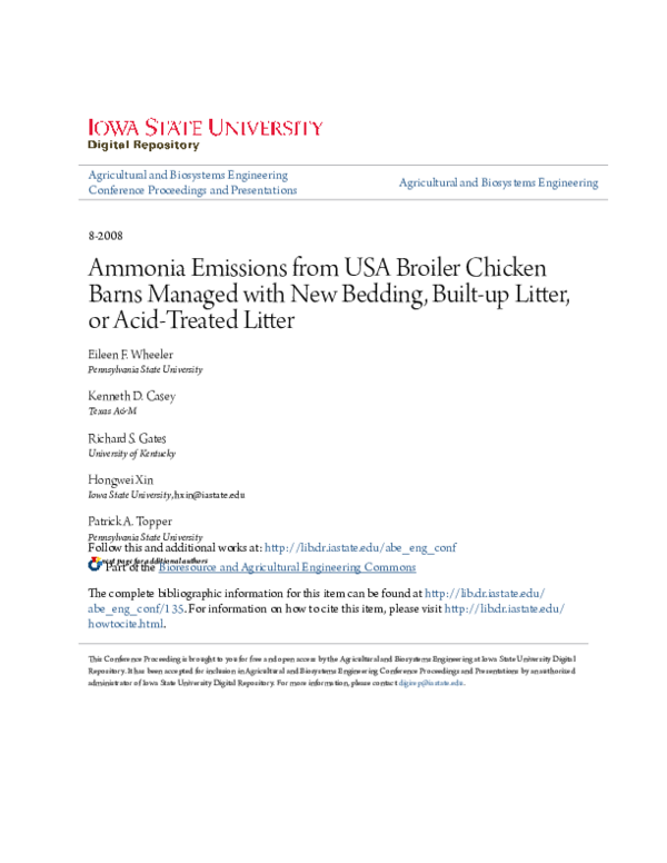 (PDF) Ammonia Emissions from USA Broiler Chicken Barns Managed with New
