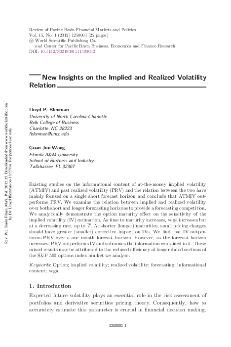 (PDF) New Insights on the Implied and Realized Volatility Relation