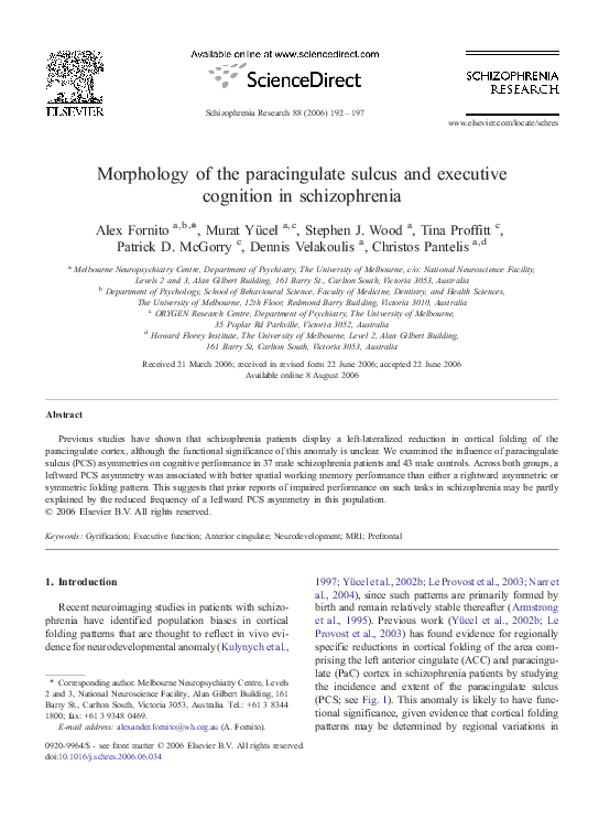 (PDF) Morphology of the paracingulate sulcus and executive cognition in ...