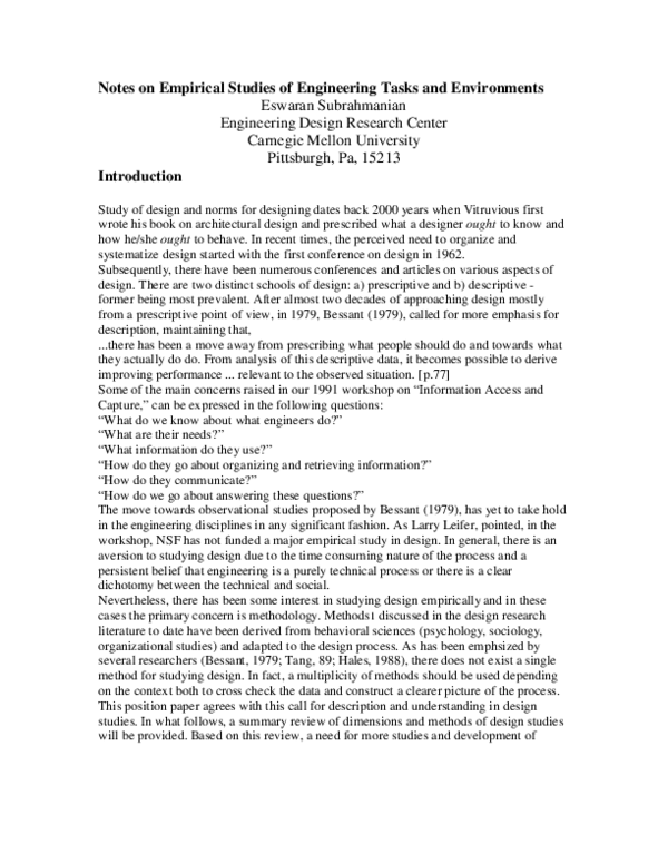 (PDF) Notes on Empirical Studies of Engineering Tasks and Environments