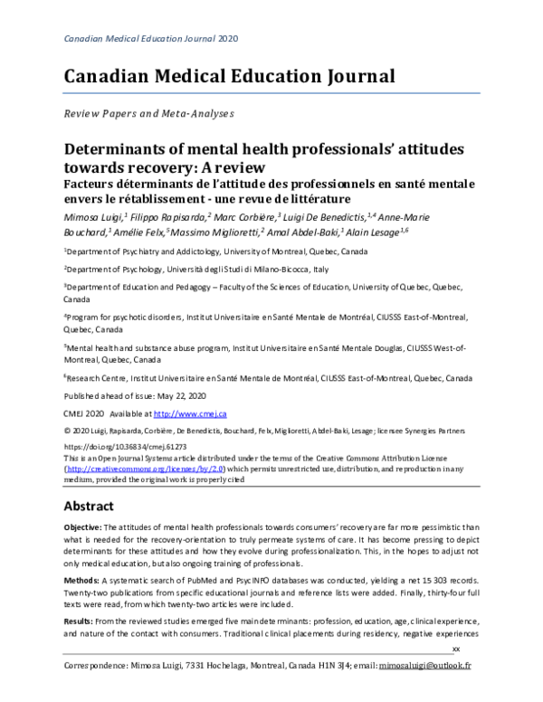 (PDF) Determinants of mental health professionals’ attitudes towards ...