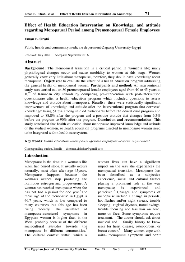 (PDF) Effect of Health Education Intervention on Knowledge and ...