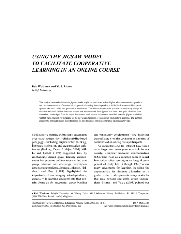 (PDF) Using the jigsaw model to facilitate cooperative learning in an