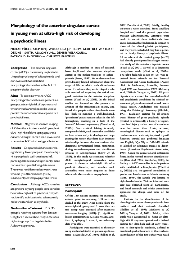 (PDF) Morphology of the anterior cingulate cortex in young men at ultra ...