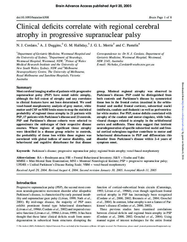 (PDF) Clinical deficits correlate with regional cerebral atrophy in ...