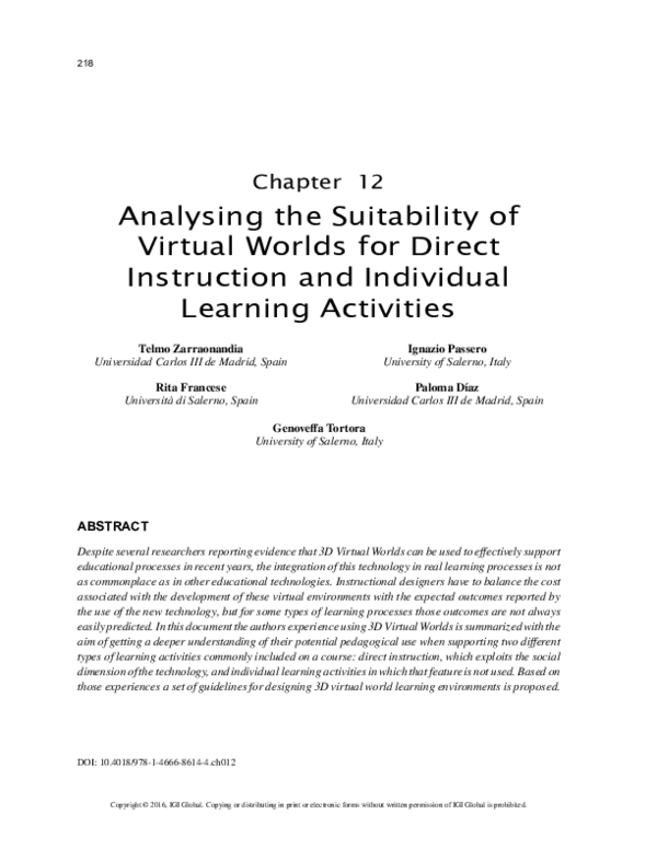 (PDF) Analysing the Suitability of Virtual Worlds for Direct ...