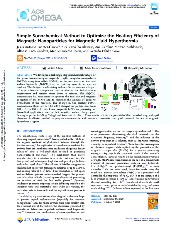 (PDF) Simple Sonochemical Method to Optimize the Heating Efficiency of