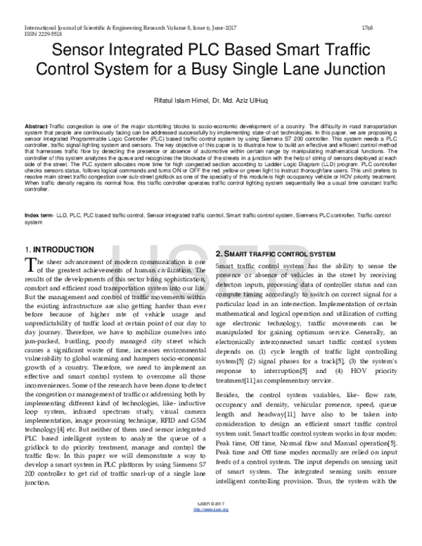 (PDF) Sensor Integrated PLC Based Smart Traffic Control System for a ...