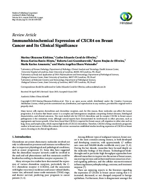 (PDF) Immunohistochemical Expression of CXCR4 on Breast Cancer and Its ...