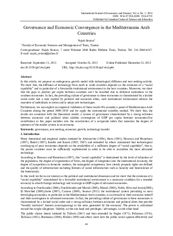 (PDF) Governance and Economic Convergence in the Mediterranean Arab ...