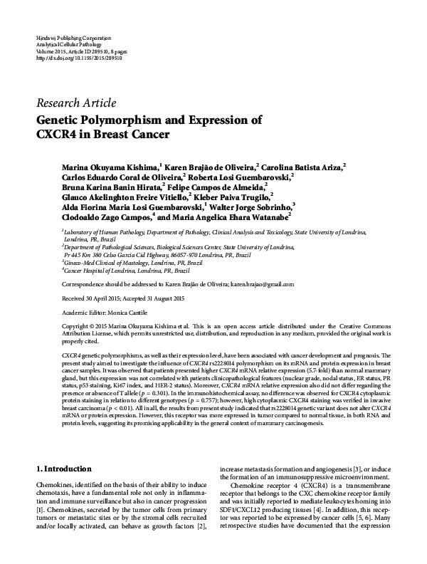 (PDF) Genetic Polymorphism and Expression of CXCR4 in Breast Cancer