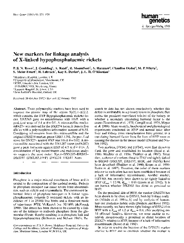 (PDF) New markers for linkage analysis of X-linked hypophosphataemic ...