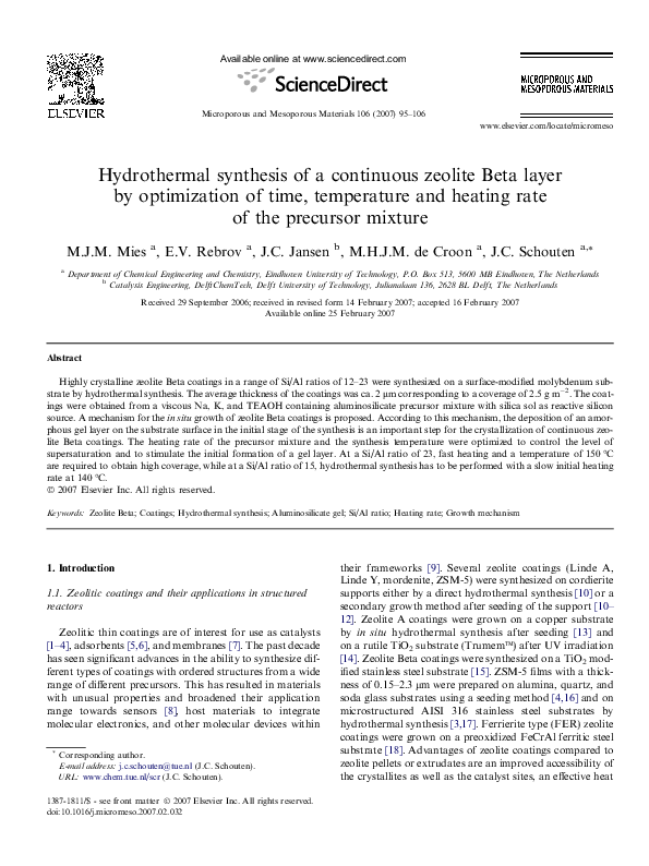 (PDF) Hydrothermal synthesis of a continuous zeolite Beta layer by ...