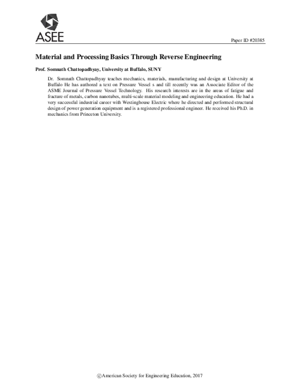 (PDF) Material and Processing Basics Through Reverse Engineering
