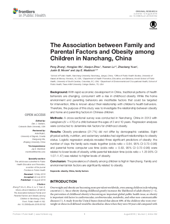 (PDF) The Association between Family and Parental Factors and Obesity ...