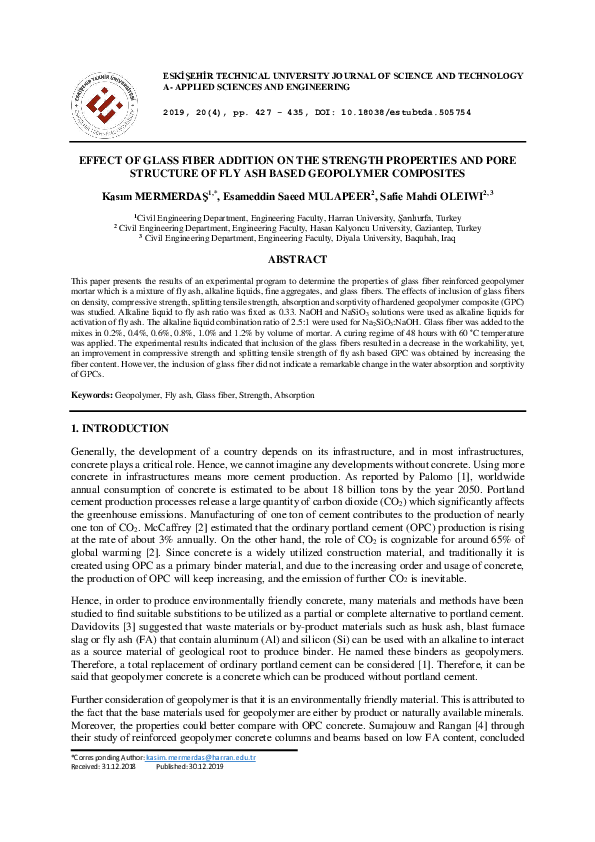 (PDF) Effect of Glass Fiber Addition on the Strength Properties and ...
