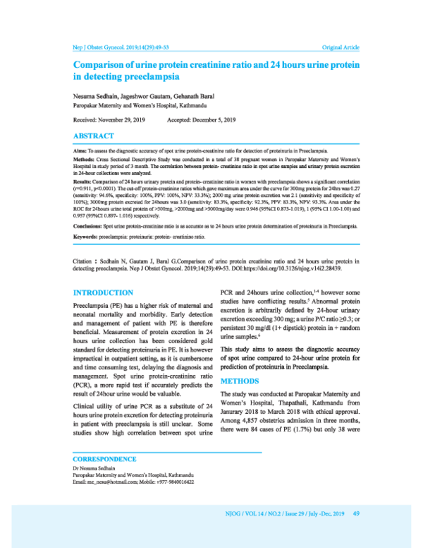 (PDF) Comparison of urine protein creatinine ratio and 24 hours urine