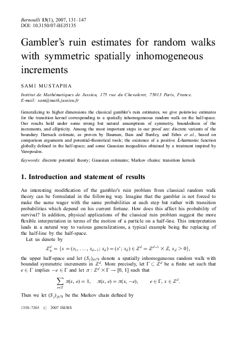 (PDF) Gambler’s ruin estimates for random walks with symmetric ...