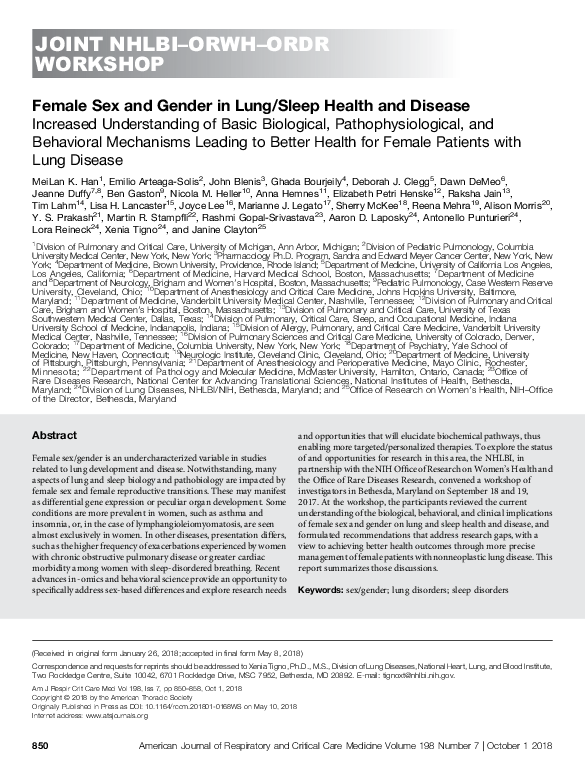 (PDF) Female Sex and Gender in Lung/Sleep Health and Disease: Increased ...