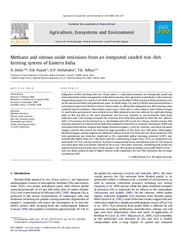 (PDF) Methane and nitrous oxide emissions from an integrated rainfed ...