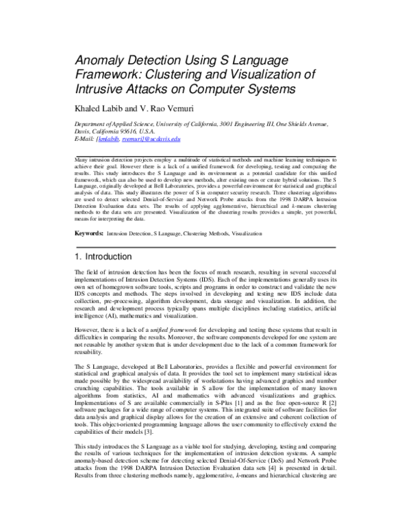 (PDF) Anomaly detection using s language framework: Clustering and ...