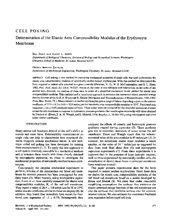 (PDF) Cell poking. Determination of the elastic area compressibility ...